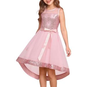 imageGRACE KARIN Girls Sequin Party Formal Dress Wedding Guest Sparkle Fancy Birthday Tulle High Low Prom Dresses 614 YearsPink