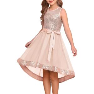 imageGRACE KARIN Girls Sequin Party Formal Dress Wedding Guest Sparkle Fancy Birthday Tulle High Low Prom Dresses 614 YearsRose Gold