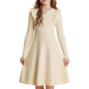 imageGRACE KARIN Girls Sweater Dress Fall Winter Long Sleeve Cable Knit Pullover Dresses for Girls 512YCream