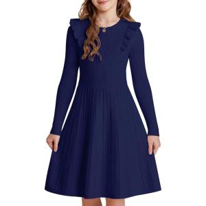 imageGRACE KARIN Girls Sweater Dress Fall Winter Long Sleeve Cable Knit Pullover Dresses for Girls 512YNavy Blue