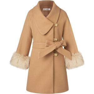 imageGRACE KARIN Girls Winter Dress Coat Girl Faux Fur Long Sleeve Jacket Kids Long Lined Outerwear with Pockets BeltKhaki