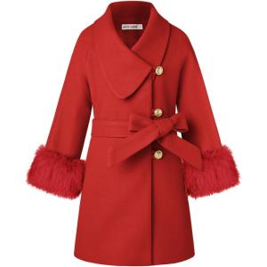 imageGRACE KARIN Girls Winter Dress Coat Girl Faux Fur Long Sleeve Jacket Kids Long Lined Outerwear with Pockets BeltRed