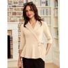 imageGRACE KARIN 2025 Womens Wrap V Neck Peplum Tops Elegant 34 Sleeve Dressy Casual Blouses Work Business Tie Front ShirtApricot