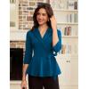 imageGRACE KARIN 2025 Womens Wrap V Neck Peplum Tops Elegant 34 Sleeve Dressy Casual Blouses Work Business Tie Front ShirtPeacock Blue