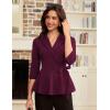imageGRACE KARIN 2025 Womens Wrap V Neck Peplum Tops Elegant 34 Sleeve Dressy Casual Blouses Work Business Tie Front ShirtWine Red
