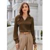 imageGRACE KARIN Business Casual Tops for Women Satin Silk Blouse Collared V Neck Long Sleeve Work Shirts Dressy Tops Fall ClothesBrown