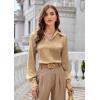 imageGRACE KARIN Business Casual Tops for Women Satin Silk Blouse Collared V Neck Long Sleeve Work Shirts Dressy Tops Fall ClothesCamel
