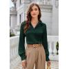 imageGRACE KARIN Business Casual Tops for Women Satin Silk Blouse Collared V Neck Long Sleeve Work Shirts Dressy Tops Fall ClothesDark Green