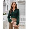 imageGRACE KARIN Business Casual Tops for Women Satin Silk Blouse Collared V Neck Long Sleeve Work Shirts Dressy Tops Fall ClothesDark Green