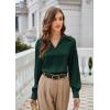 imageGRACE KARIN Business Casual Tops for Women Satin Silk Blouse Collared V Neck Long Sleeve Work Shirts Dressy Tops Fall ClothesDark Green