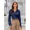 imageGRACE KARIN Business Casual Tops for Women Satin Silk Blouse Collared V Neck Long Sleeve Work Shirts Dressy Tops Fall ClothesDrak Blue