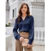 imageGRACE KARIN Business Casual Tops for Women Satin Silk Blouse Collared V Neck Long Sleeve Work Shirts Dressy Tops Fall ClothesDrak Blue