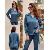 imageGRACE KARIN Business Casual Tops for Women Satin Silk Blouse Collared V Neck Long Sleeve Work Shirts Dressy Tops Fall ClothesGrey Blue