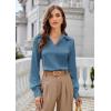 imageGRACE KARIN Business Casual Tops for Women Satin Silk Blouse Collared V Neck Long Sleeve Work Shirts Dressy Tops Fall ClothesGrey Blue