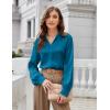imageGRACE KARIN Business Casual Tops for Women Satin Silk Blouse Collared V Neck Long Sleeve Work Shirts Dressy Tops Fall ClothesPeacock Blue