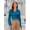 imageGRACE KARIN Business Casual Tops for Women Satin Silk Blouse Collared V Neck Long Sleeve Work Shirts Dressy Tops Fall ClothesPeacock Blue