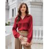 imageGRACE KARIN Business Casual Tops for Women Satin Silk Blouse Collared V Neck Long Sleeve Work Shirts Dressy Tops Fall ClothesRed