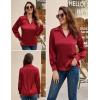 imageGRACE KARIN Business Casual Tops for Women Satin Silk Blouse Collared V Neck Long Sleeve Work Shirts Dressy Tops Fall ClothesRed