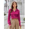 imageGRACE KARIN Business Casual Tops for Women Satin Silk Blouse Collared V Neck Long Sleeve Work Shirts Dressy Tops Fall ClothesRose Red