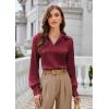 imageGRACE KARIN Business Casual Tops for Women Satin Silk Blouse Collared V Neck Long Sleeve Work Shirts Dressy Tops Fall ClothesWine Red