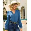 imageGRACE KARIN Elegant Long Sleeve Blouse 2025 Fall VNeck Dressy Casual Top for WomenGray Blue