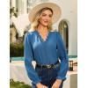 imageGRACE KARIN Elegant Long Sleeve Blouse 2025 Fall VNeck Dressy Casual Top for WomenGray Blue