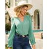 imageGRACE KARIN Elegant Long Sleeve Blouse 2025 Fall VNeck Dressy Casual Top for WomenGreen