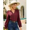 imageGRACE KARIN Elegant Long Sleeve Blouse 2025 Fall VNeck Dressy Casual Top for WomenWine Red
