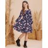 imageGRACE KARIN Girls Fall Dress Floral Long Sleeve Midi with Smocked Waist for Holiday Party 614YNavy Blue Flower