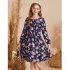 imageGRACE KARIN Girls Fall Dress Floral Long Sleeve Midi with Smocked Waist for Holiday Party 614YNavy Blue Flower