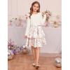 imageGRACE KARIN Girls Fall Long Sleeve Dresses Girl Floral Midi Dress Kids Casual Holiday Dresses with Belt Size 613Beige Floral