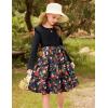 imageGRACE KARIN Girls Fall Long Sleeve Dresses Girl Floral Midi Dress Kids Casual Holiday Dresses with Belt Size 613Black Floral