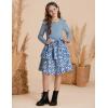 imageGRACE KARIN Girls Fall Long Sleeve Dresses Girl Floral Midi Dress Kids Casual Holiday Dresses with Belt Size 613Blue Floral