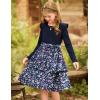imageGRACE KARIN Girls Fall Long Sleeve Dresses Girl Floral Midi Dress Kids Casual Holiday Dresses with Belt Size 613Navy Floral