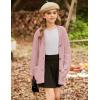 imageGRACE KARIN Girls Open Front Cardigan Long Sleeve Popcorn Knit Sweaters Outwear Coat with PocketsPink