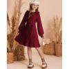 imageGRACE KARIN Girls Sweater Dress Fall Winter Knit Long Sleeve Ribbed Ruffle Waist Tie Size 512 CreamWine Red