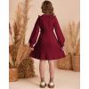 imageGRACE KARIN Girls Sweater Dress Fall Winter Knit Long Sleeve Ribbed Ruffle Waist Tie Size 512 CreamWine Red