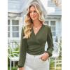 imageGRACE KARIN Long Sleeve Blouses for Women Dressy Casual Elegant Wrap Tops V Neck Work Shirts 2025 Fall Business OutfitsArmy Green