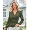 imageGRACE KARIN Long Sleeve Blouses for Women Dressy Casual Elegant Wrap Tops V Neck Work Shirts 2025 Fall Business OutfitsArmy Green