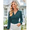 imageGRACE KARIN Long Sleeve Blouses for Women Dressy Casual Elegant Wrap Tops V Neck Work Shirts 2025 Fall Business OutfitsBlue Green