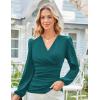 imageGRACE KARIN Long Sleeve Blouses for Women Dressy Casual Elegant Wrap Tops V Neck Work Shirts 2025 Fall Business OutfitsBlue Green