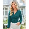 imageGRACE KARIN Long Sleeve Blouses for Women Dressy Casual Elegant Wrap Tops V Neck Work Shirts 2025 Fall Business OutfitsBlue Green
