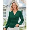 imageGRACE KARIN Long Sleeve Blouses for Women Dressy Casual Elegant Wrap Tops V Neck Work Shirts 2025 Fall Business OutfitsDark Green