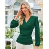 imageGRACE KARIN Long Sleeve Blouses for Women Dressy Casual Elegant Wrap Tops V Neck Work Shirts 2025 Fall Business OutfitsDark Green