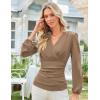 imageGRACE KARIN Long Sleeve Blouses for Women Dressy Casual Elegant Wrap Tops V Neck Work Shirts 2025 Fall Business OutfitsKhaki