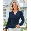 imageGRACE KARIN Long Sleeve Blouses for Women Dressy Casual Elegant Wrap Tops V Neck Work Shirts 2025 Fall Business OutfitsNavy Blue