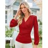imageGRACE KARIN Long Sleeve Blouses for Women Dressy Casual Elegant Wrap Tops V Neck Work Shirts 2025 Fall Business OutfitsRed