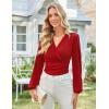 imageGRACE KARIN Long Sleeve Blouses for Women Dressy Casual Elegant Wrap Tops V Neck Work Shirts 2025 Fall Business OutfitsRed
