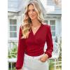 imageGRACE KARIN Long Sleeve Blouses for Women Dressy Casual Elegant Wrap Tops V Neck Work Shirts 2025 Fall Business OutfitsRed