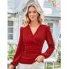 imageGRACE KARIN Long Sleeve Blouses for Women Dressy Casual Elegant Wrap Tops V Neck Work Shirts 2025 Fall Business OutfitsRed
